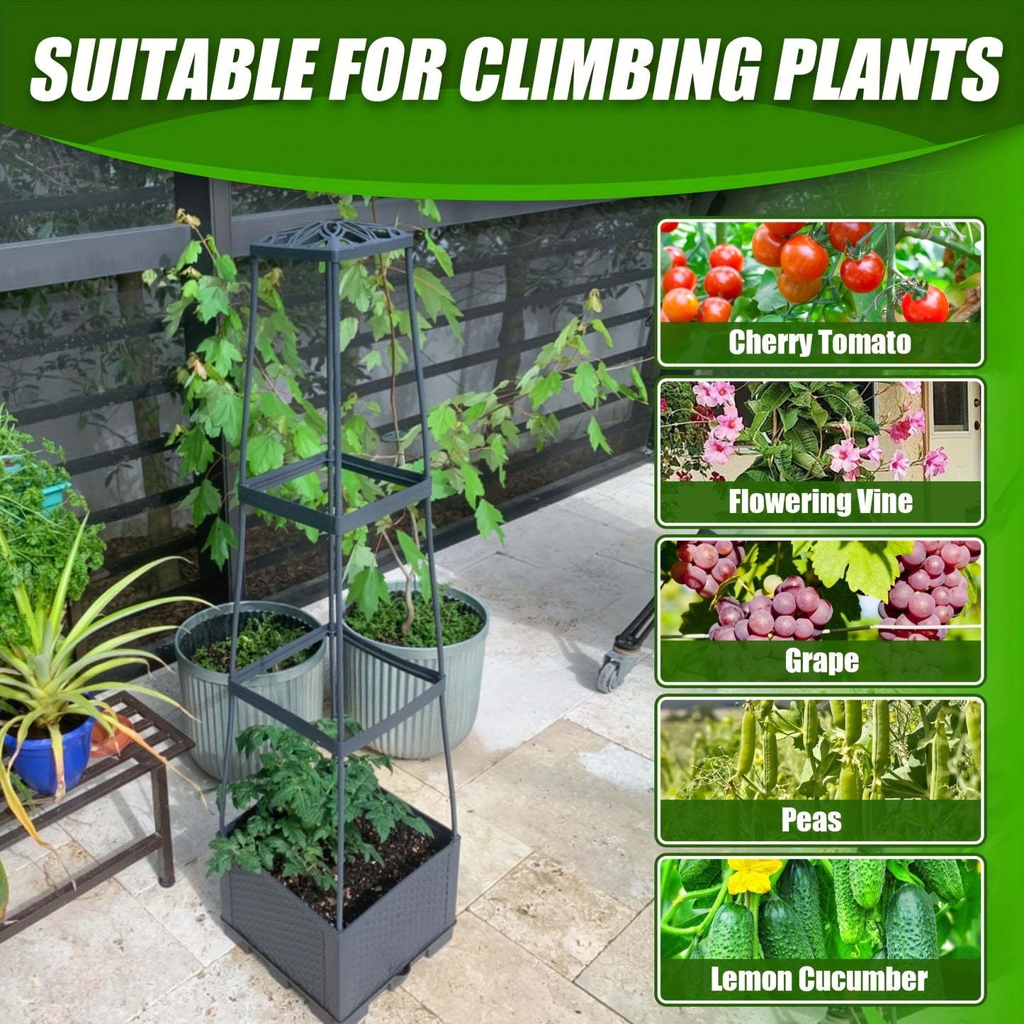 2 Pack 44.8Inch Tomato Planter Box With Trellis Self-Watering Tomato Cage With Trapezoidal Trellis Climbing Plants In Patio Garden Indoor Outdoor
