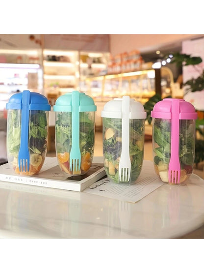 Salad Cup and Fork Set, Salad Meal Shaker Cup, PP Material Healthy Salad Container, Picnic Lunch Breakfast Salad Cup, Kitchen Gadgets, Party Party Date Outing Salad Cup