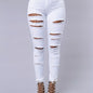 White Ripped Holes Straigh Jeans, Slash Pockets Distressed Non-Stretch Denim Pants, Women's Denim Jeans & Clothing
