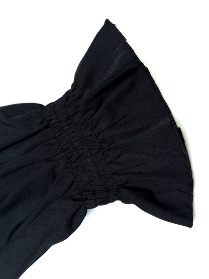 Chic Off Shoulder Ruffle Trim Blouse - Soft Micro Elastic Polyester Fabric, Shirred Details, Solid Color, Casual Long Sleeve Top for Women - Perfect for Spring, Fall, and Summer