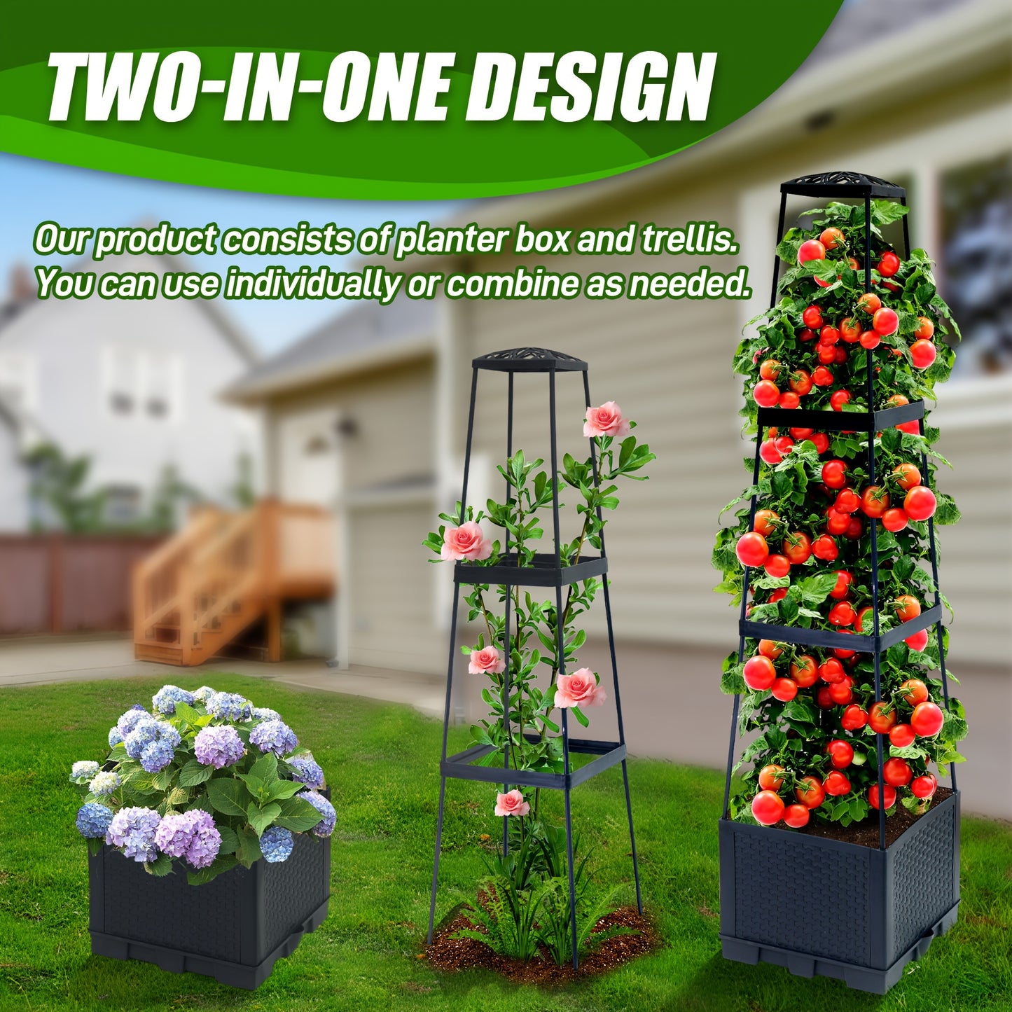 2 Pack 44.8Inch Tomato Planter Box With Trellis Self-Watering Tomato Cage With Trapezoidal Trellis Climbing Plants In Patio Garden Indoor Outdoor