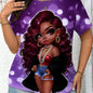 Plus-size Women'S T-shirt in Purple Tones | Trendy and Cool Style, Fully Printed, Crew Neck, Short Sleeves, Soft and Comfortable Fabric, Machine Washable, Suitable for Casual Wear in All Seasons or as a Gift