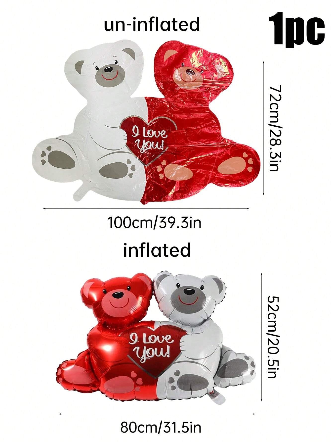 1Pc 28-Inch Valentine'S Day Teddy Bear Foil Balloon with Red Bear, White Bear Holding I Love You Heart-Shaped Pattern, Great for Valentine'S Day Decorations