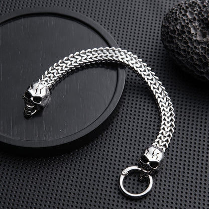 304 Stainless Steel Nordic Double Skull Cuban Chain Bracelet - Retro Punk Hip Hop Rock Jewelry for Men, Durable Polished Finish, Versatile for Daily Wear & Parties, Perfect Gift for Valentine's Day, Father's Day, Graduation,