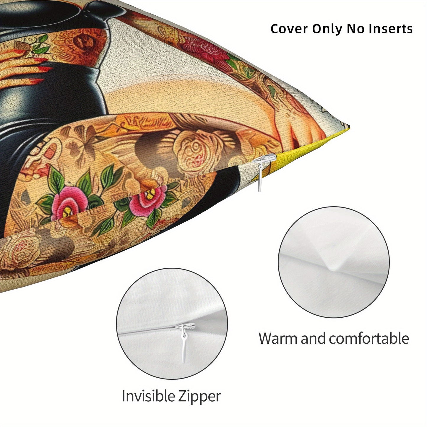 BIIHUDU Hot Tattooed Pin Up Throw Pillowcase - Vibrant Contemporary Design with Zipper Closure, Machine Washable Polyester Cushion Cover for Sofa Decor, Decorative Pillows