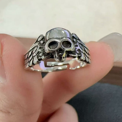 1pc 925 Silvery, Demon Angel Skull adjustable ring, Retro Gothic Punk Style Halloween Party ring, Exquisite Holiday Gift