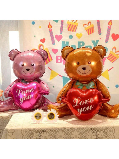 1Pc 27In Pink Cute Teddy Bear Holding Heart Shaped Balloon, Perfect for Valentine'S Day, Wedding and Bridal Showers Decoration, Back to School Valentine Day