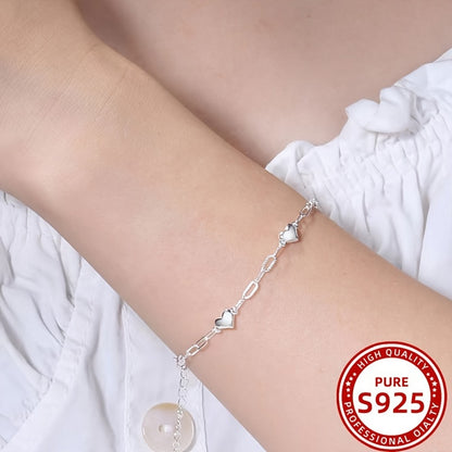 1pc Elegant 925 Sterling Silver Heart Charm Bracelet, Adjustable Anti-Allergy Sexy Chain Link Design Jewelry for Women, Party and Banquet Accessory