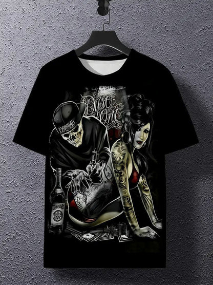 1pc, 100% Cotton, Sexy Women's Pattern Printed T-shirt, Seasonal Casual Men's T-shirt, Round Neck Cotton Short-sleeved T-shirt, Outdoor Sports, Holiday Gifts