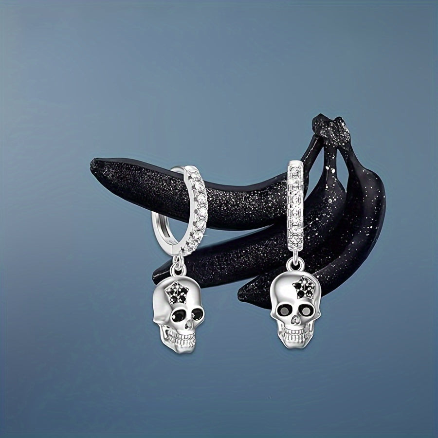 Gothic Chic Skull Dangle Earrings - Hypoallergenic Nickel-Free Copper, Sparkling Cubic Synthetic Zirconia Accents, Perfect for Halloween Parties, Casual Daily Wear, and Goth Fashion Enthusiasts