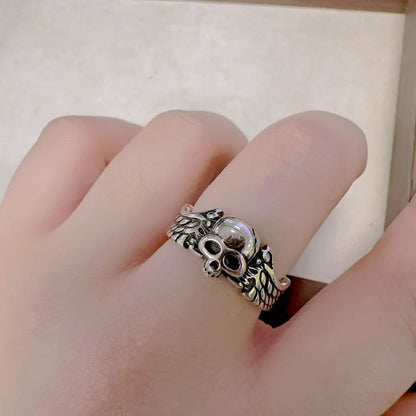 1pc 925 Silvery, Demon Angel Skull adjustable ring, Retro Gothic Punk Style Halloween Party ring, Exquisite Holiday Gift