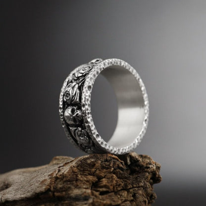 Creative Skull Flower Men's Ring | Simple Punk European & American Style, 2025 New Retro Design, Perfect as a Christmas Gift