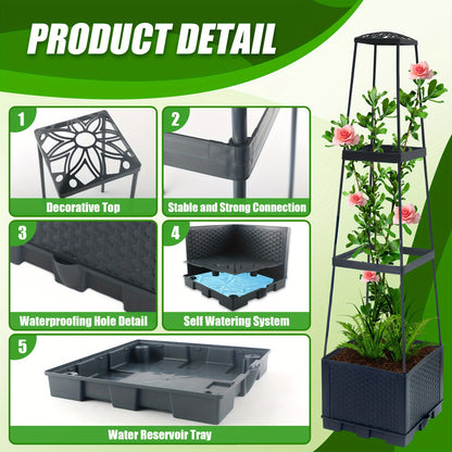 2 Pack 44.8Inch Tomato Planter Box With Trellis Self-Watering Tomato Cage With Trapezoidal Trellis Climbing Plants In Patio Garden Indoor Outdoor