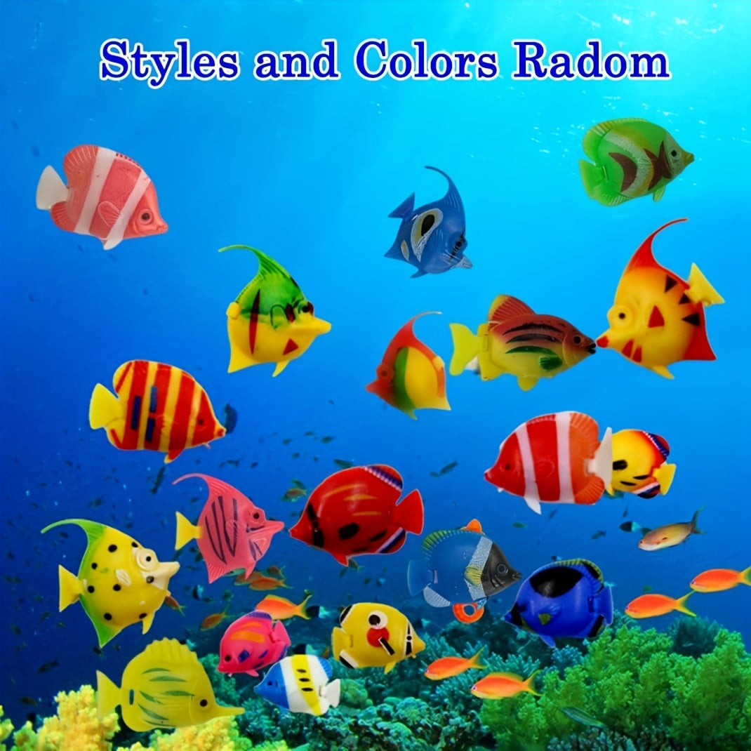Set of 10 Floating Fish for Aquariums, Realistic Plastic Tropical Fish Decoration Suitable for Aquariums And Bathrooms.
