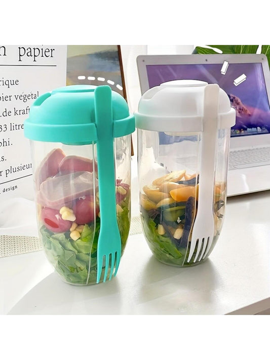 Salad Cup and Fork Set, Salad Meal Shaker Cup, PP Material Healthy Salad Container, Picnic Lunch Breakfast Salad Cup, Kitchen Gadgets, Party Party Date Outing Salad Cup