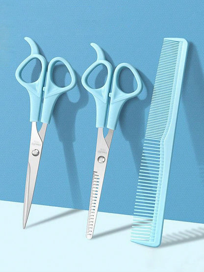 3Pcs/Set Professional Hair Cutting Tools Kit - Scissors, Thinning Shears, Haircut Trimmer, Fine-Tooth Comb for Salon Use