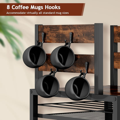 Coffee Capsule Storage Rack And Mug Holder, Double Layer Coffee Machine Stand, K Cup Holder Drawer, 70 Capacity Bean Pod Organizer, Home Kitchen Countertop Organizer, Rustic Brown