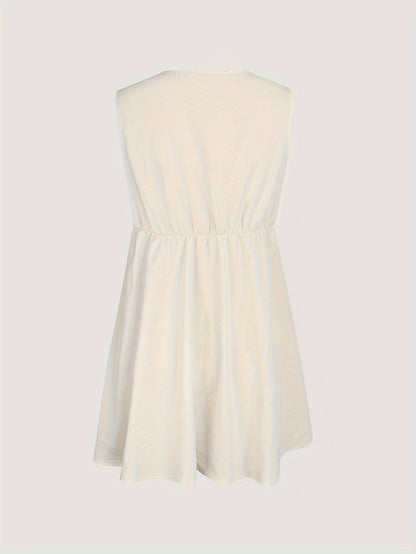 Chic V-Neck Blouse - Exuding Elegant Sophistication with Chic Tie Front Detail, Unique Irregular Hem Design, and Comfortable Sleeveless Style - Perfect for Warm Weather (Spring & Summer) Womens Clothing