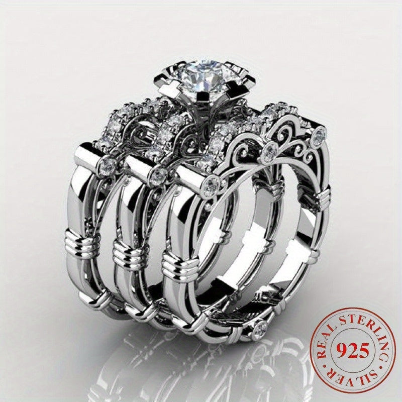 2pcs of 925 Silver Engagement and Wedding Ring Sets, Couple Ring Sets, Women's Couple Ring Sets