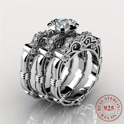 2pcs of 925 Silver Engagement and Wedding Ring Sets, Couple Ring Sets, Women's Couple Ring Sets