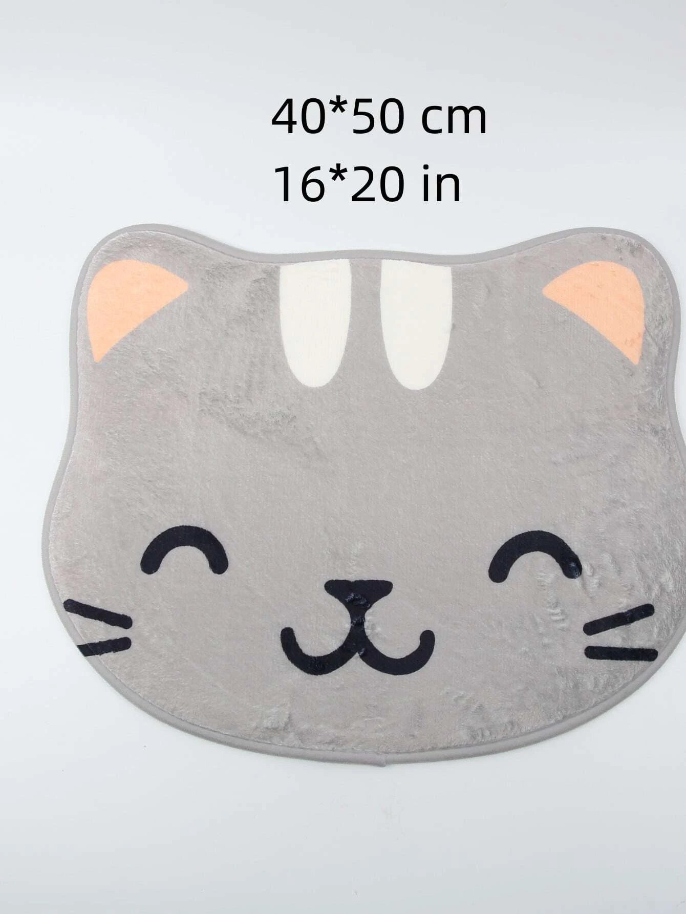 1Pc Grey Cat Cute Rug, Bathroom Non-Slip Floor Mat, Cartoon Washable Doormat for Bedroom/Living Room