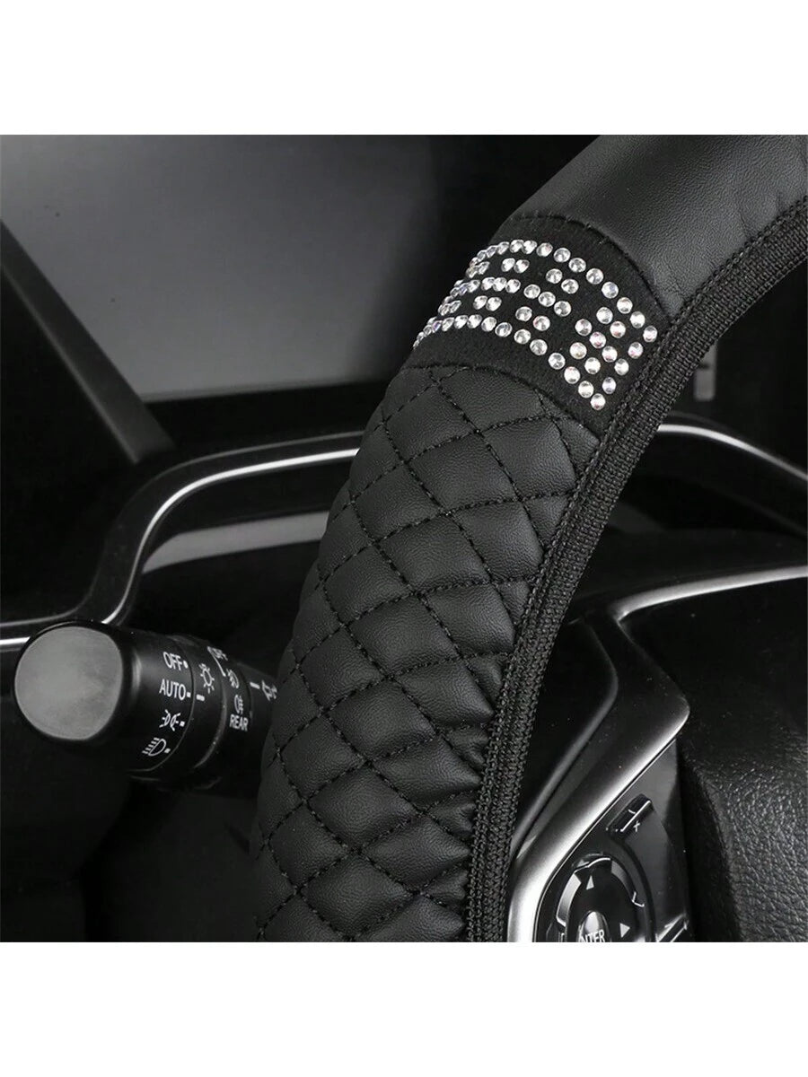 Bling Soft Leather Car Steering Wheel Cover Non-Slip Heat and Cold Protector without Inner Ring