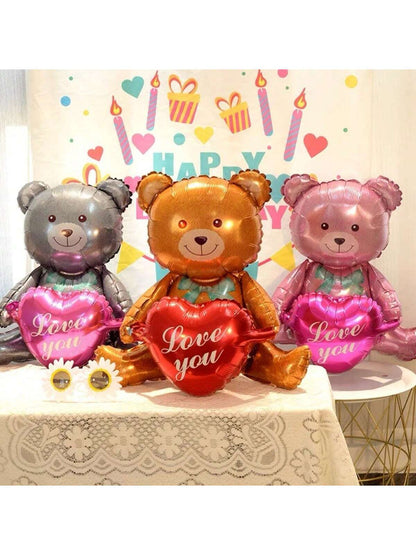 1Pc 27In Pink Cute Teddy Bear Holding Heart Shaped Balloon, Perfect for Valentine'S Day, Wedding and Bridal Showers Decoration, Back to School Valentine Day