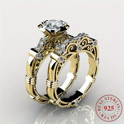 2pcs of 925 Silver Engagement and Wedding Ring Sets, Couple Ring Sets, Women's Couple Ring Sets