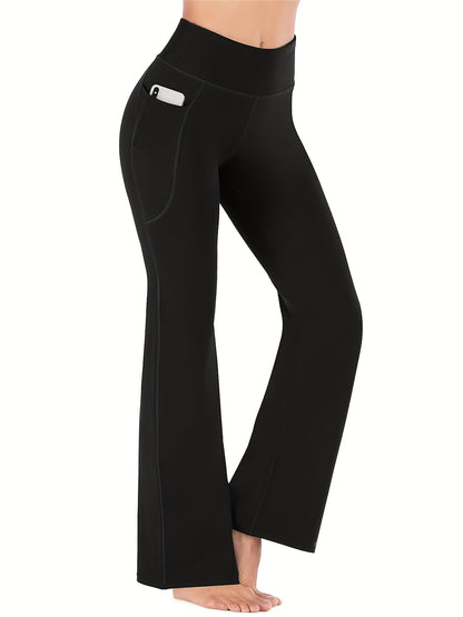 Women's High Waist Bootcut Yoga Pants with Slimming Effect and Convenient Pockets - Perfect for Fitness and Workout Activities
