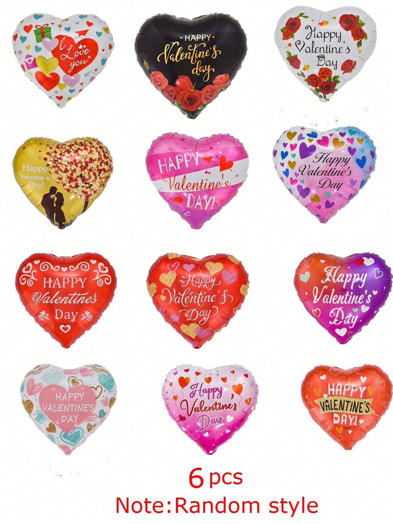6Pcs 18Inch Heart Happy Valentine'S Day Foil Balloons Helium Balloon Valentine'S Day Decorations Random Style